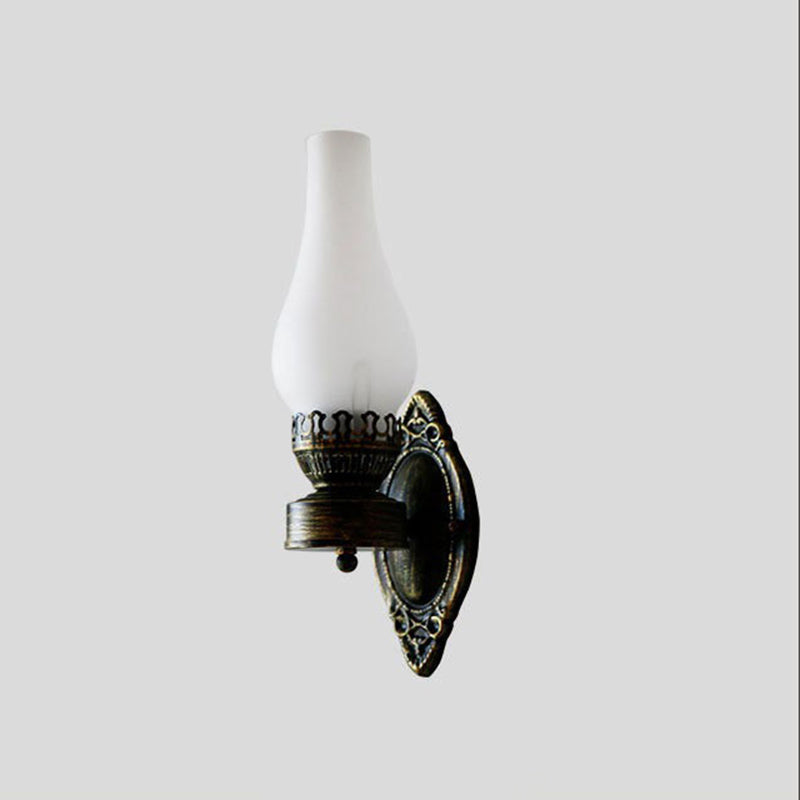Applique Murale Style Pétrole Verre Bronze Métal 42cm Hall Salon Chambre Rétro Vintage Look Lampe à Huile E26 Lampe d'Ambiance | Restfield
